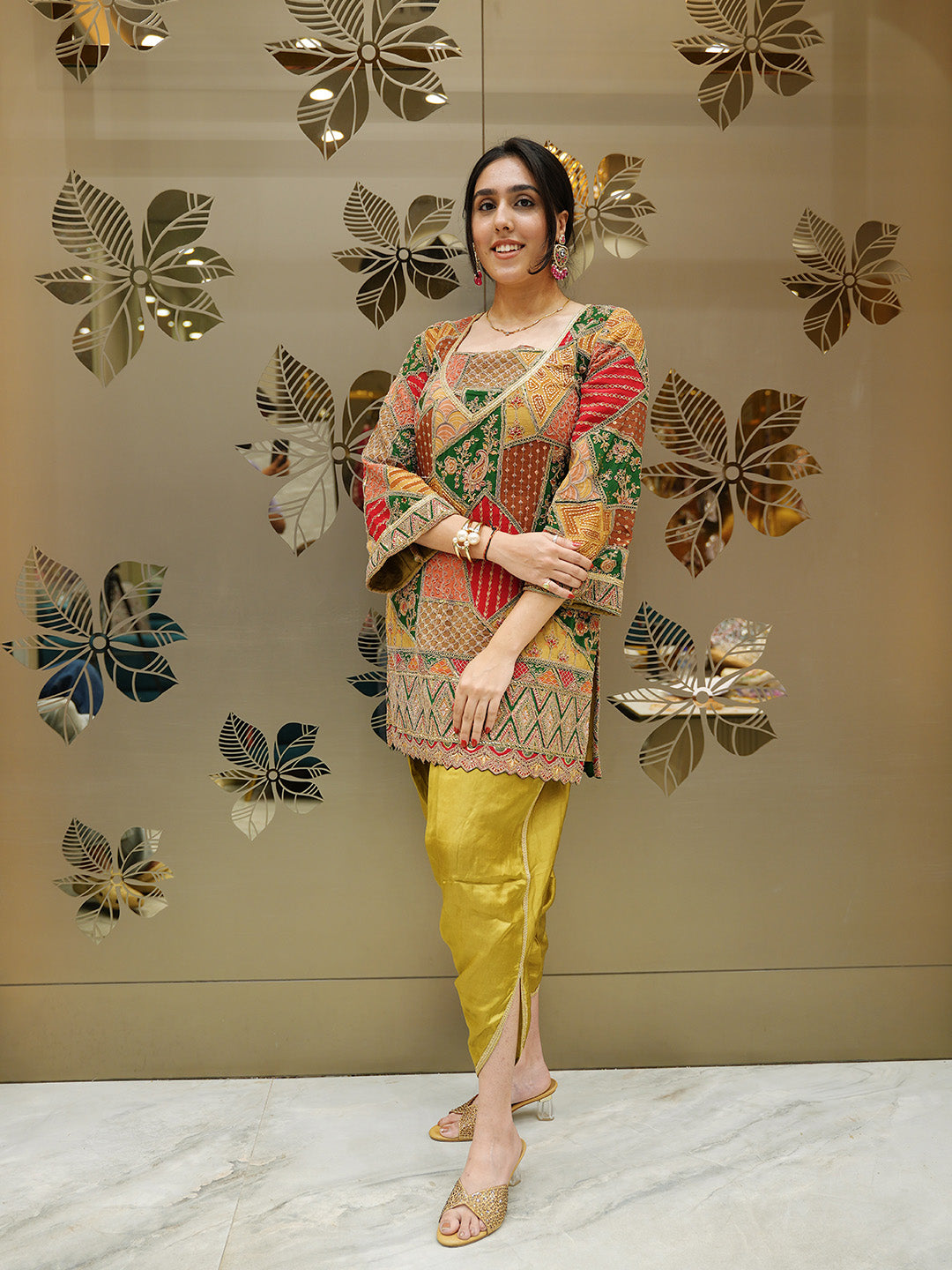 Multi-Colour Satin Crepe Indo-Western Dhoti with Zari Work Top