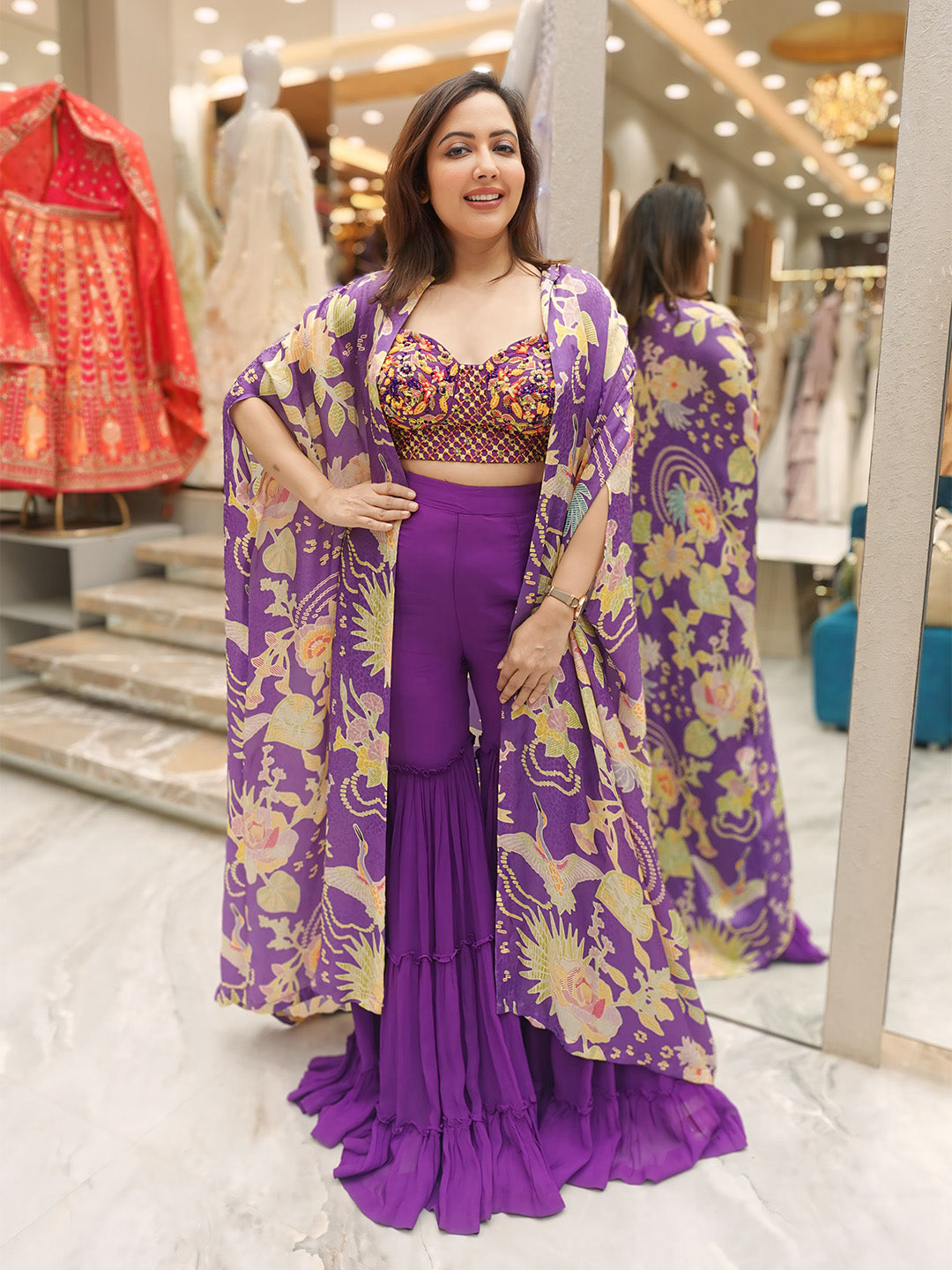 Purple Massive Floral Printed Sharara Set