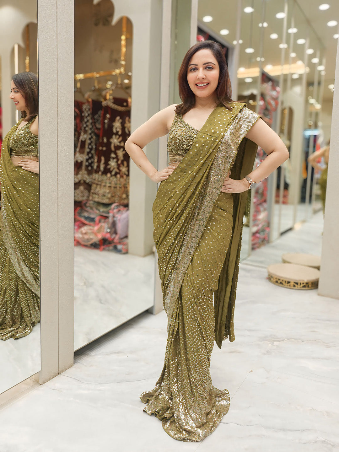 Olive Green Viscose Saree