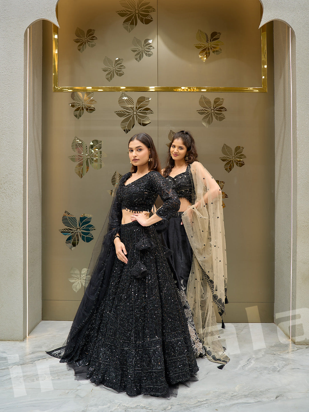 Elegant Black Lehenga Choli With Net Dupatta & Self-Colored Hand Embroidery