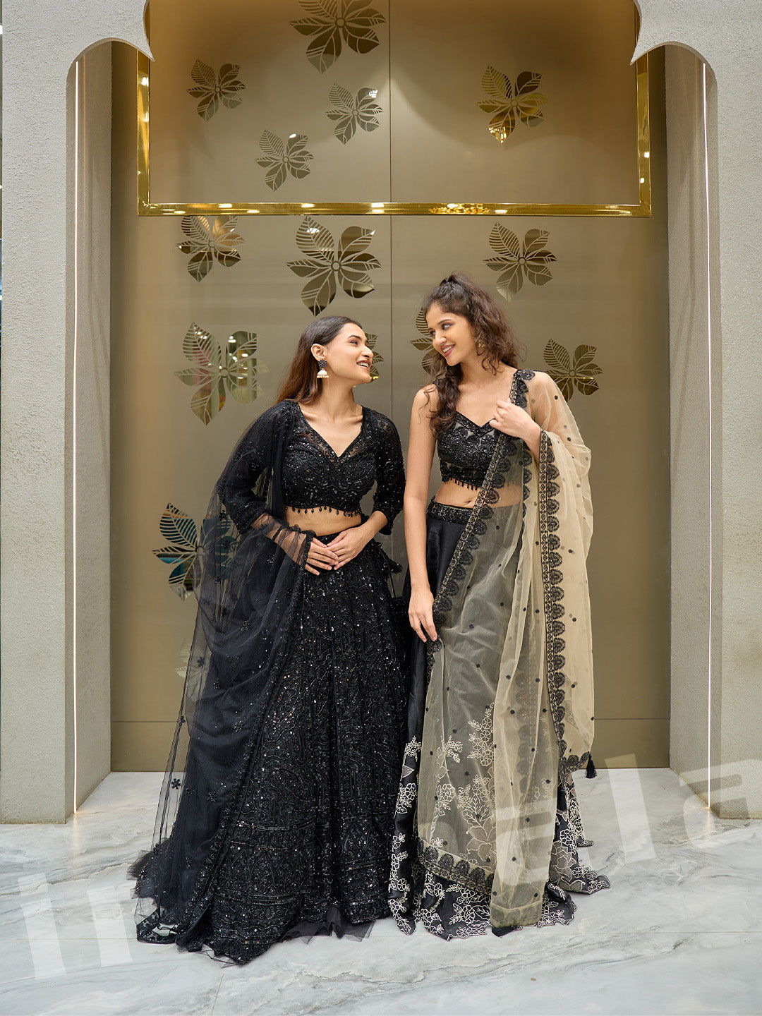 Elegant Black Lehenga Choli With Net Dupatta & Self-Colored Hand Embroidery