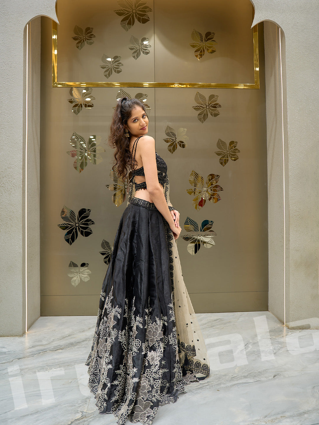 Black Silk Lehenga With Embroidered Choli & Net Dupatta