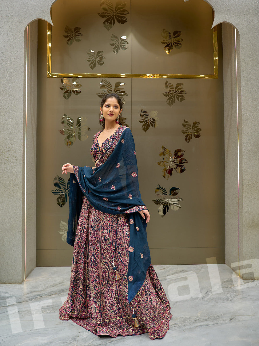 Beige & Teal Lehenga Choli Set