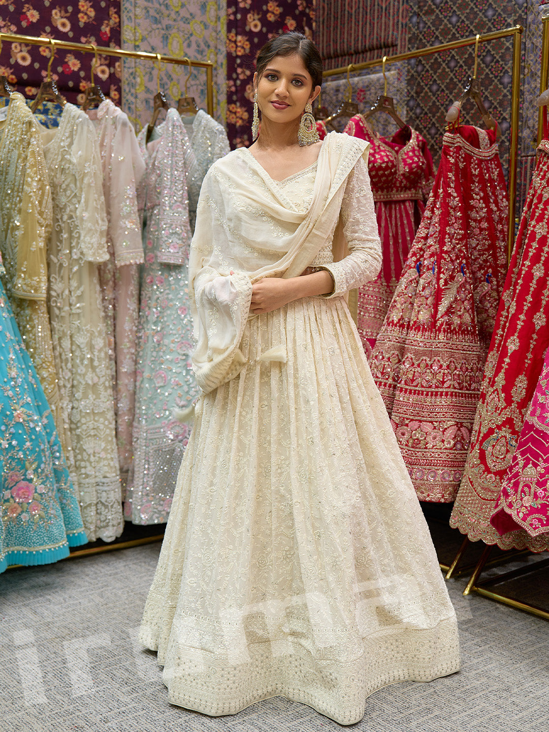 Ivory Machine-Embroidered Lehenga Choli With Handcrafted Details