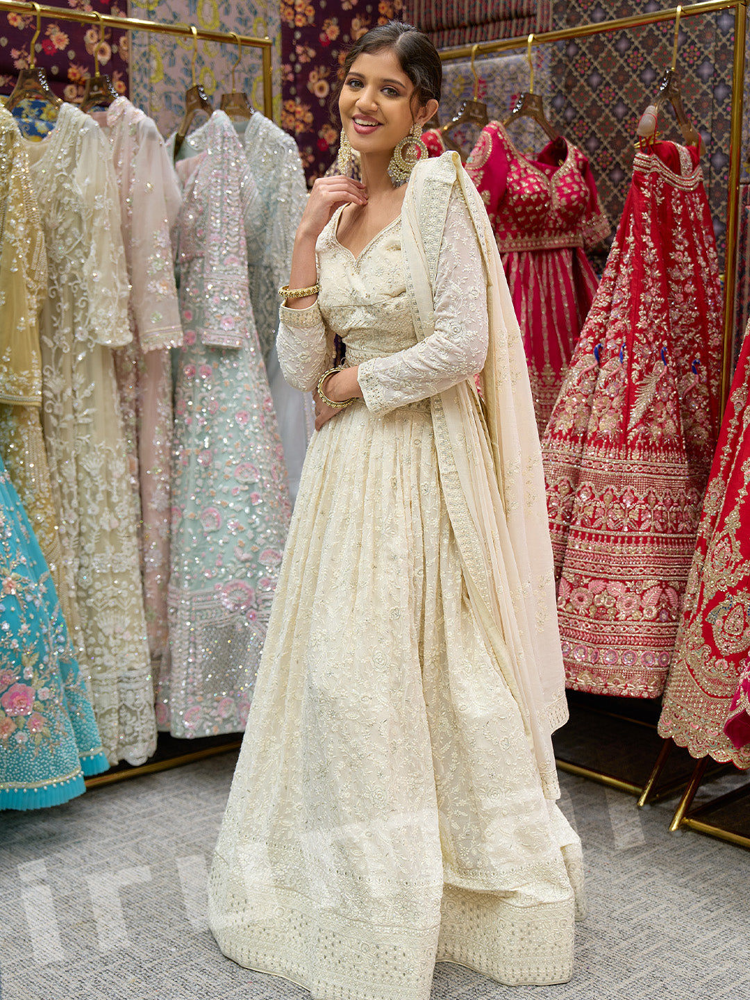 Ivory Machine Ivory Machine-Embroidered Lehenga Choli With Handcrafted Details ...