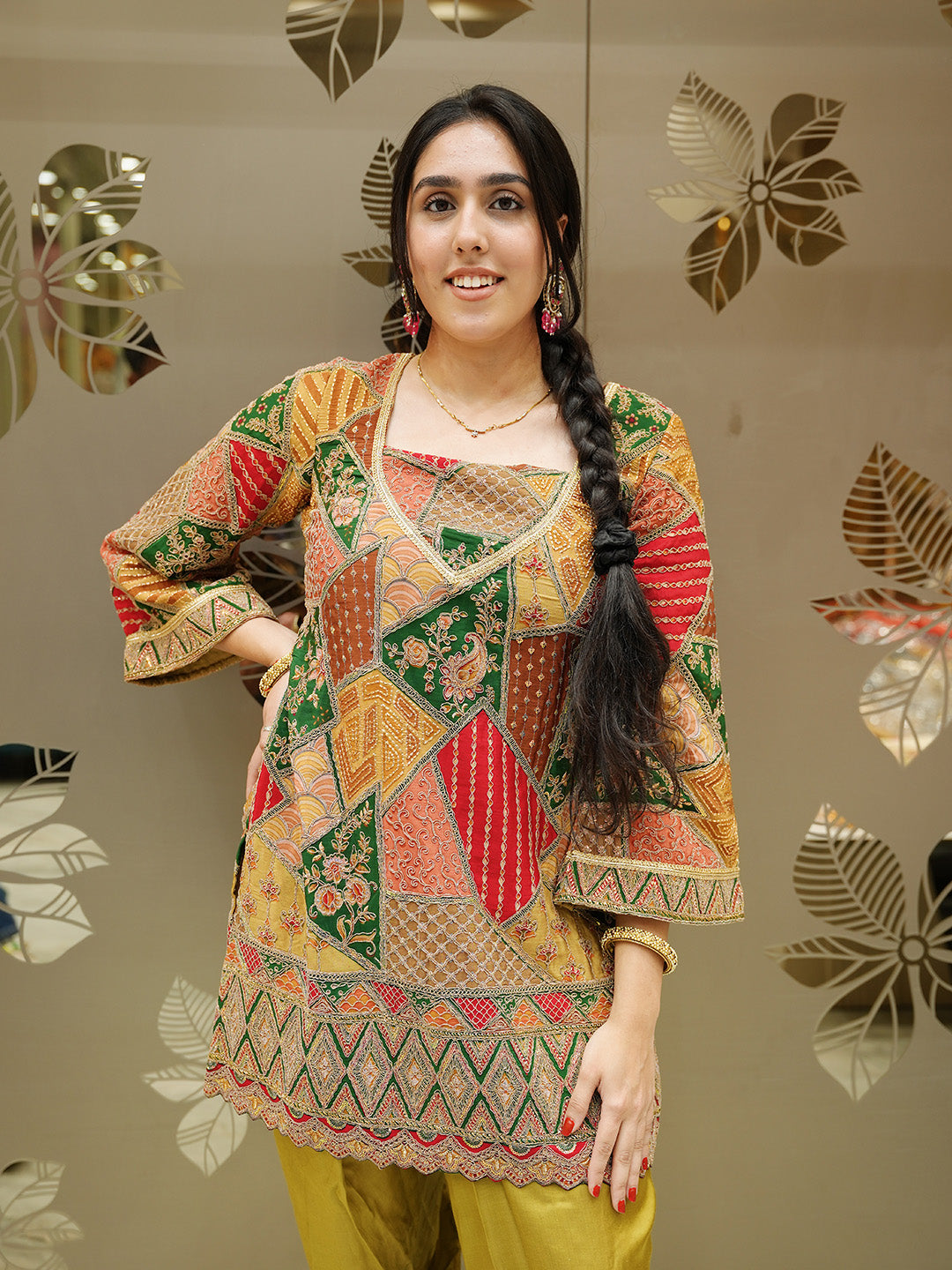 Multi-Colour Satin Crepe Indo-Western Dhoti with Zari Work Top