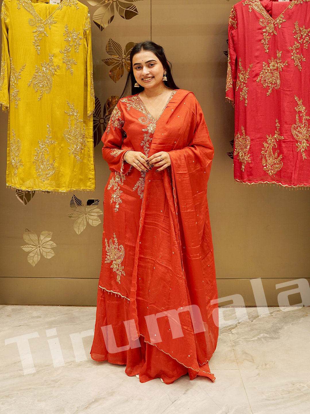 Orange Chinon Crepe Handwork Gharara Suit