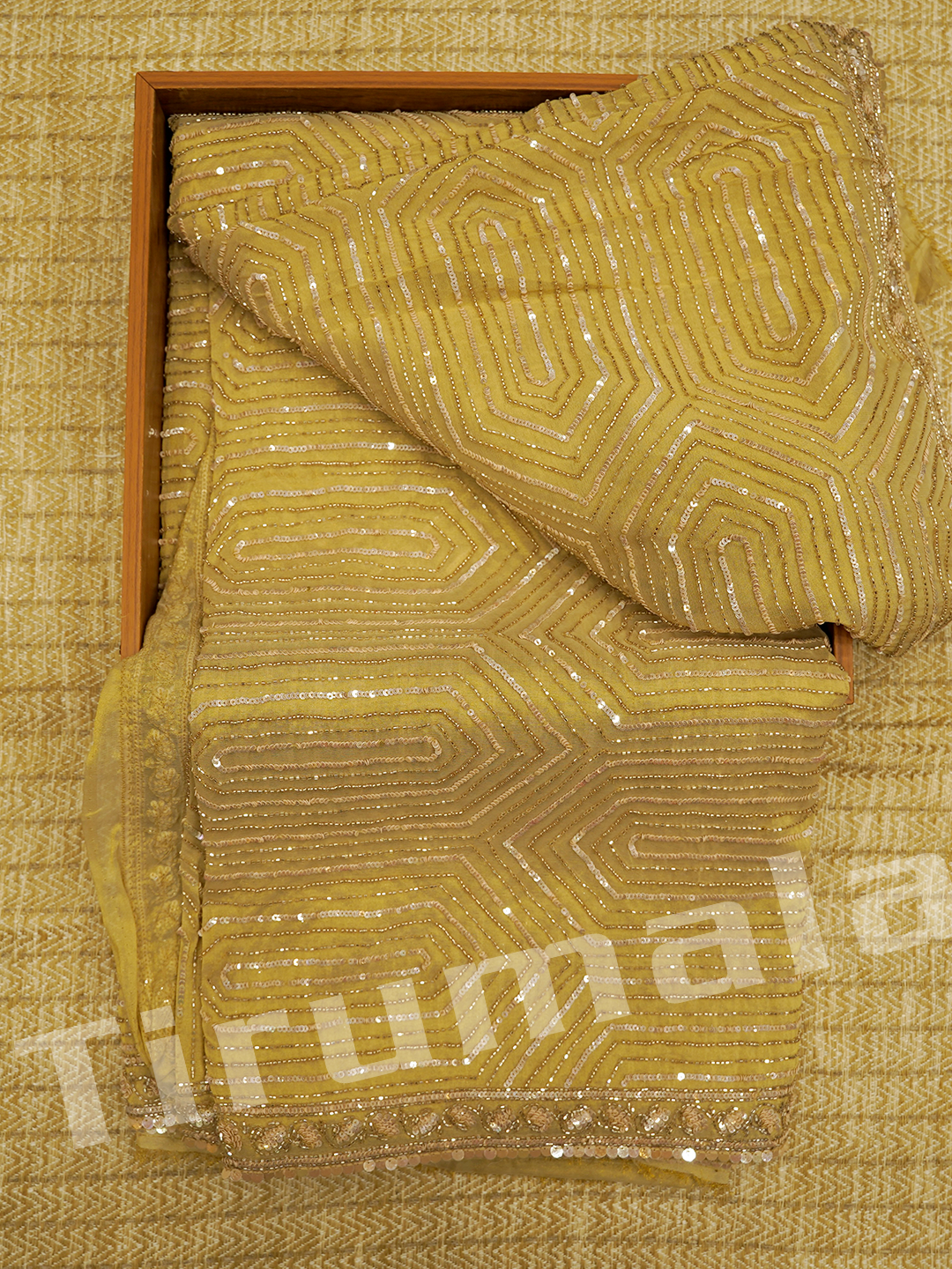 Light Yellow Georgette Tissue Saree With Sequin Work