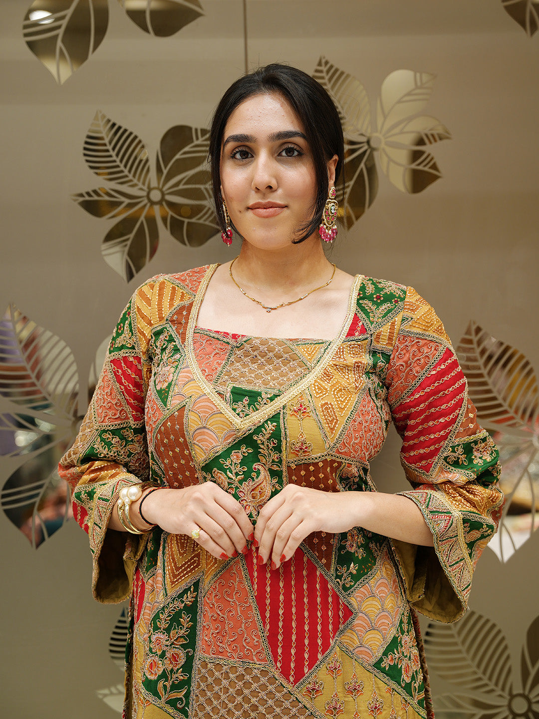 Multi-Colour Satin Crepe Indo-Western Dhoti with Zari Work Top