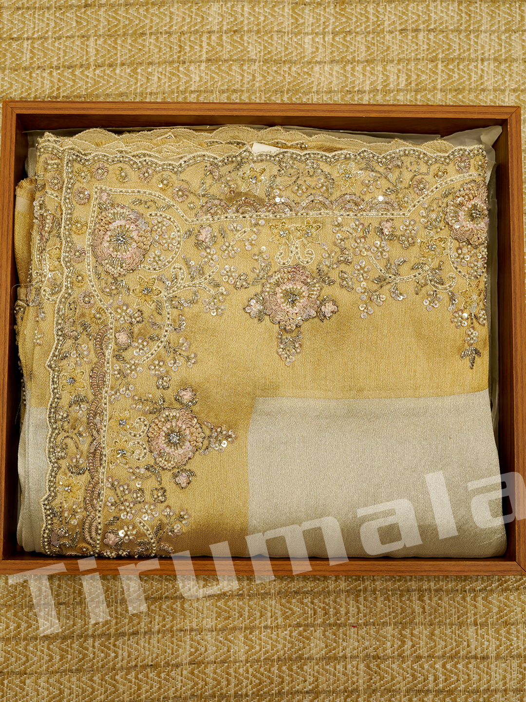 Off White & Gold Pure Tissue Zardozi Saree