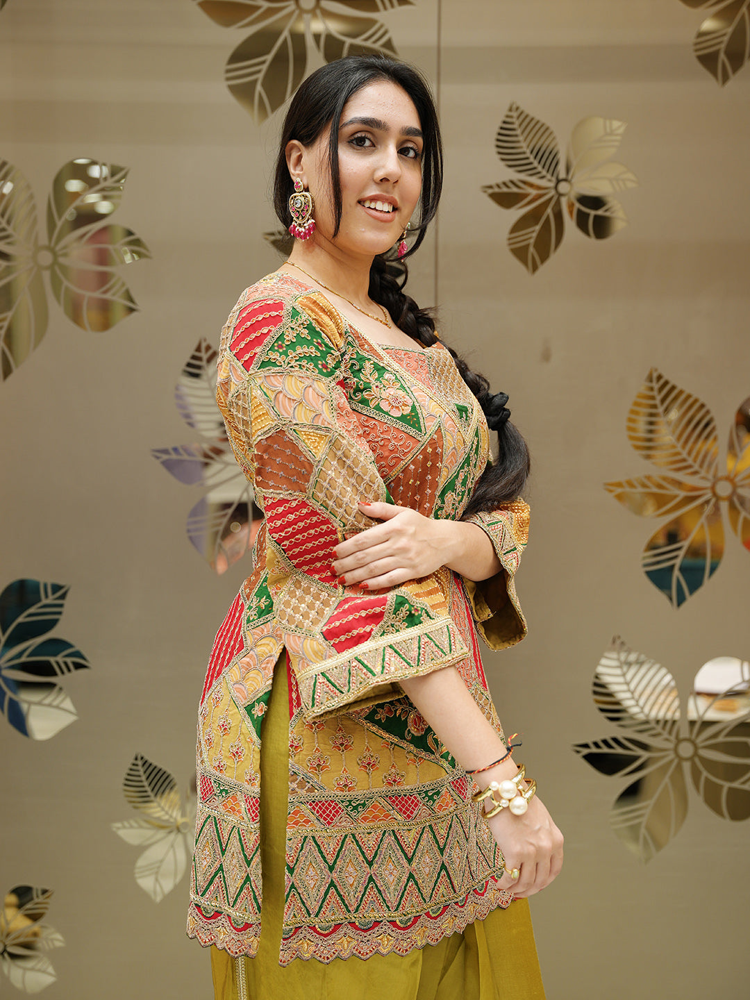Multi-Colour Satin Crepe Indo-Western Dhoti with Zari Work Top