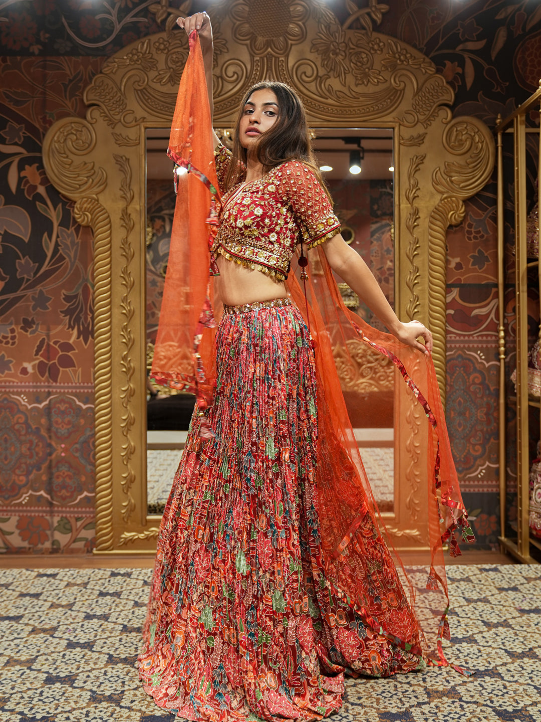 Floral Charm Maroon Lehenga With Hand Embroidered Choli