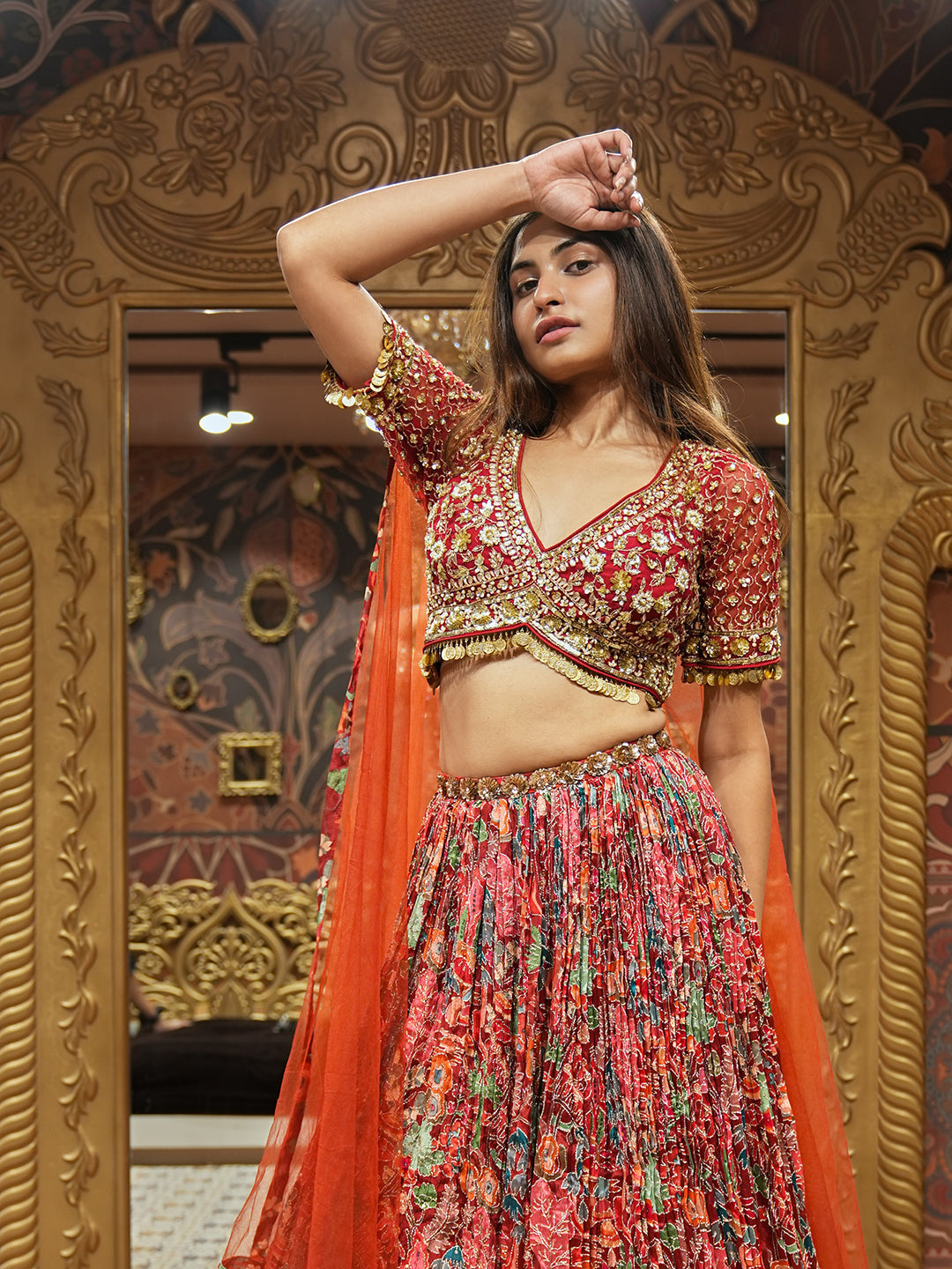 Floral Charm Maroon Lehenga With Hand Embroidered Choli