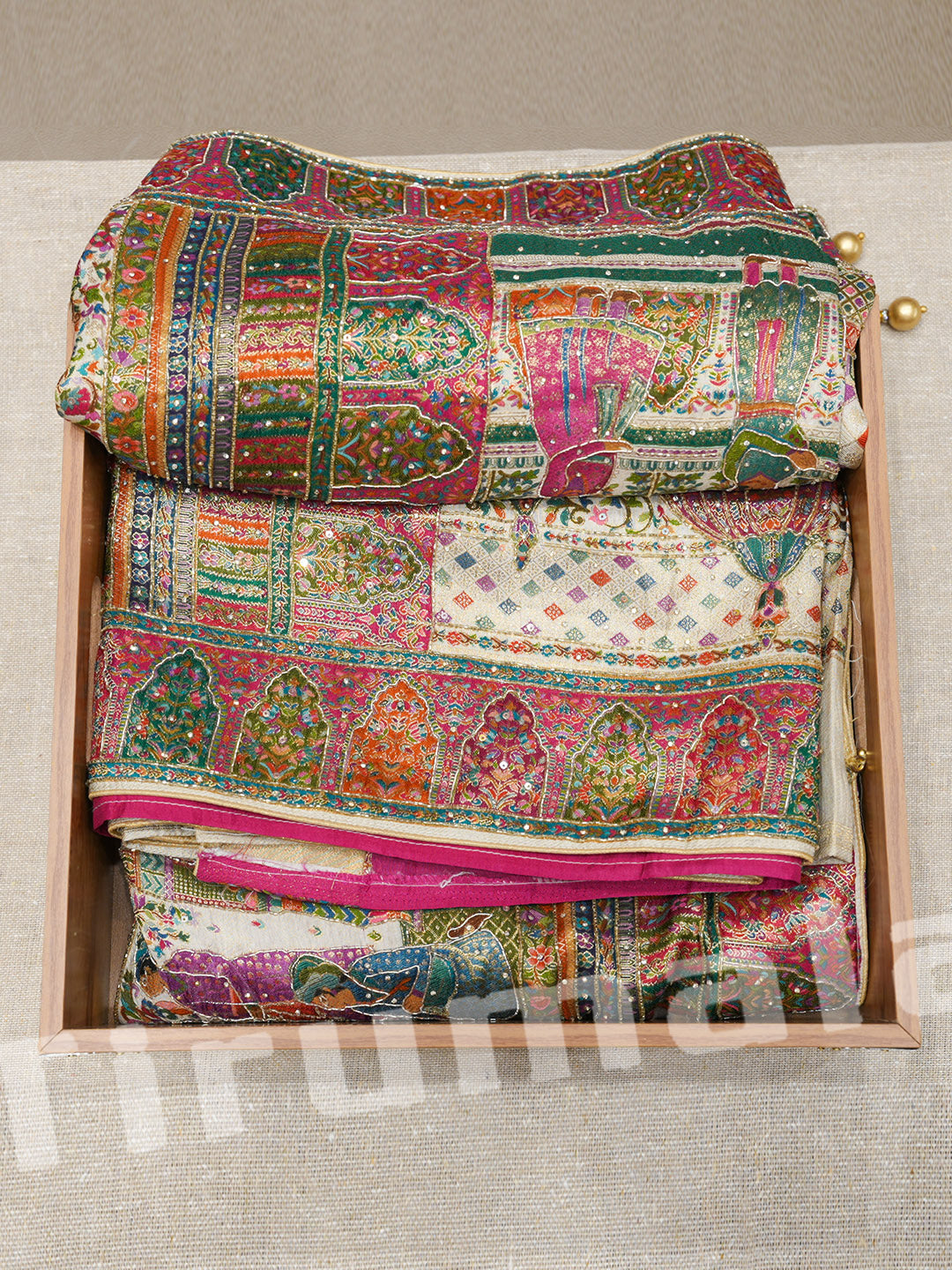 Pashmina Saree with Zardozi Work and Contrast Tikki Blouse