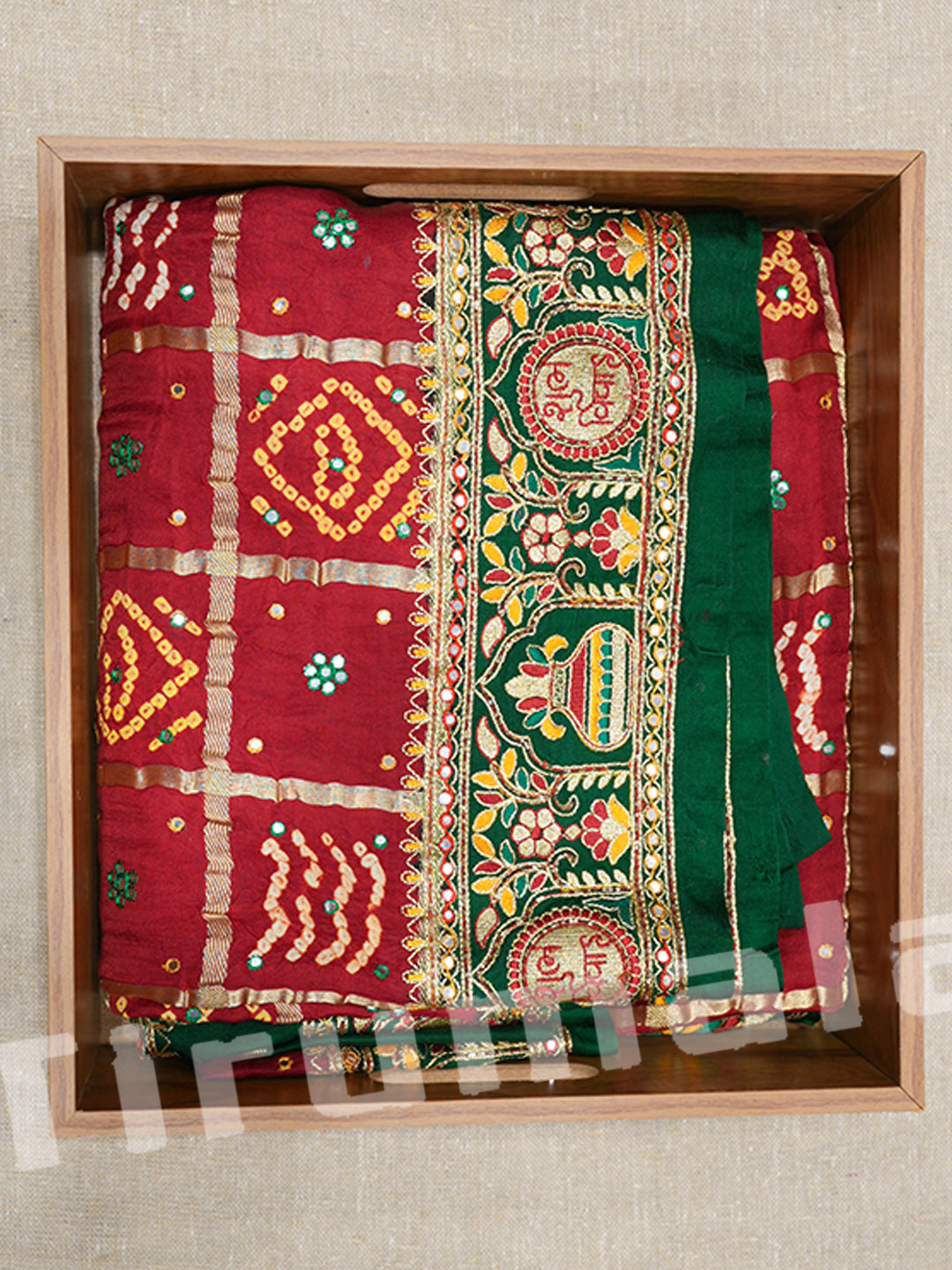 Red Green Silk Gharchoda Saree