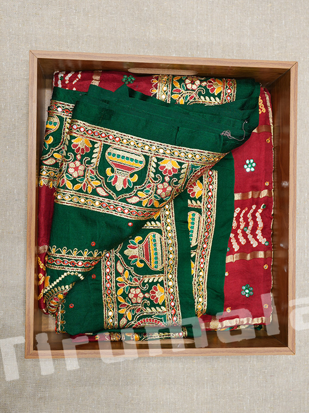 Red Green Silk Gharchoda Saree