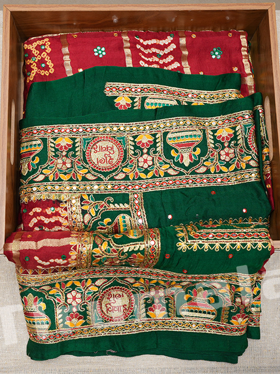 Red Green Silk Gharchoda Saree