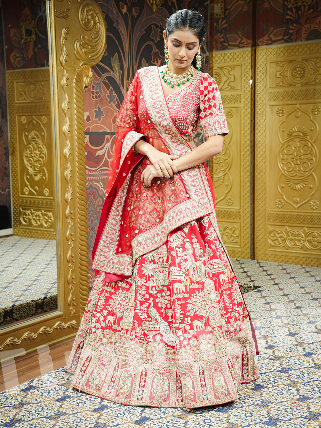 Regal Red Rajwadi Bridal Lehenga – Tirumala Designers