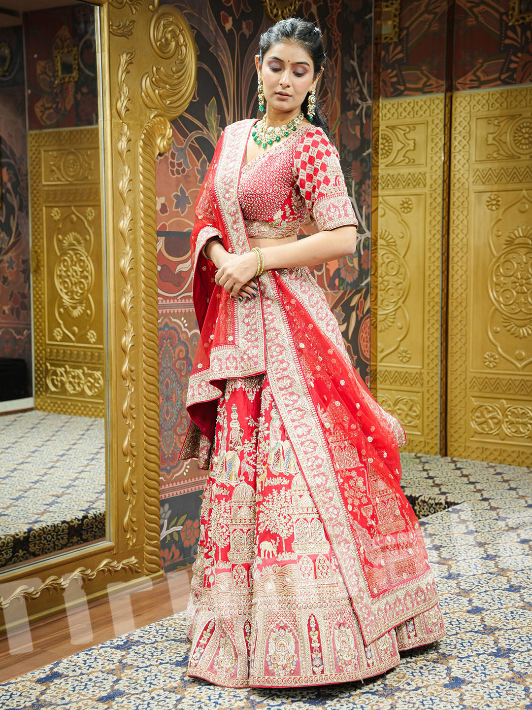 Regal Red Rajwadi Bridal Lehenga – Tirumala Designers