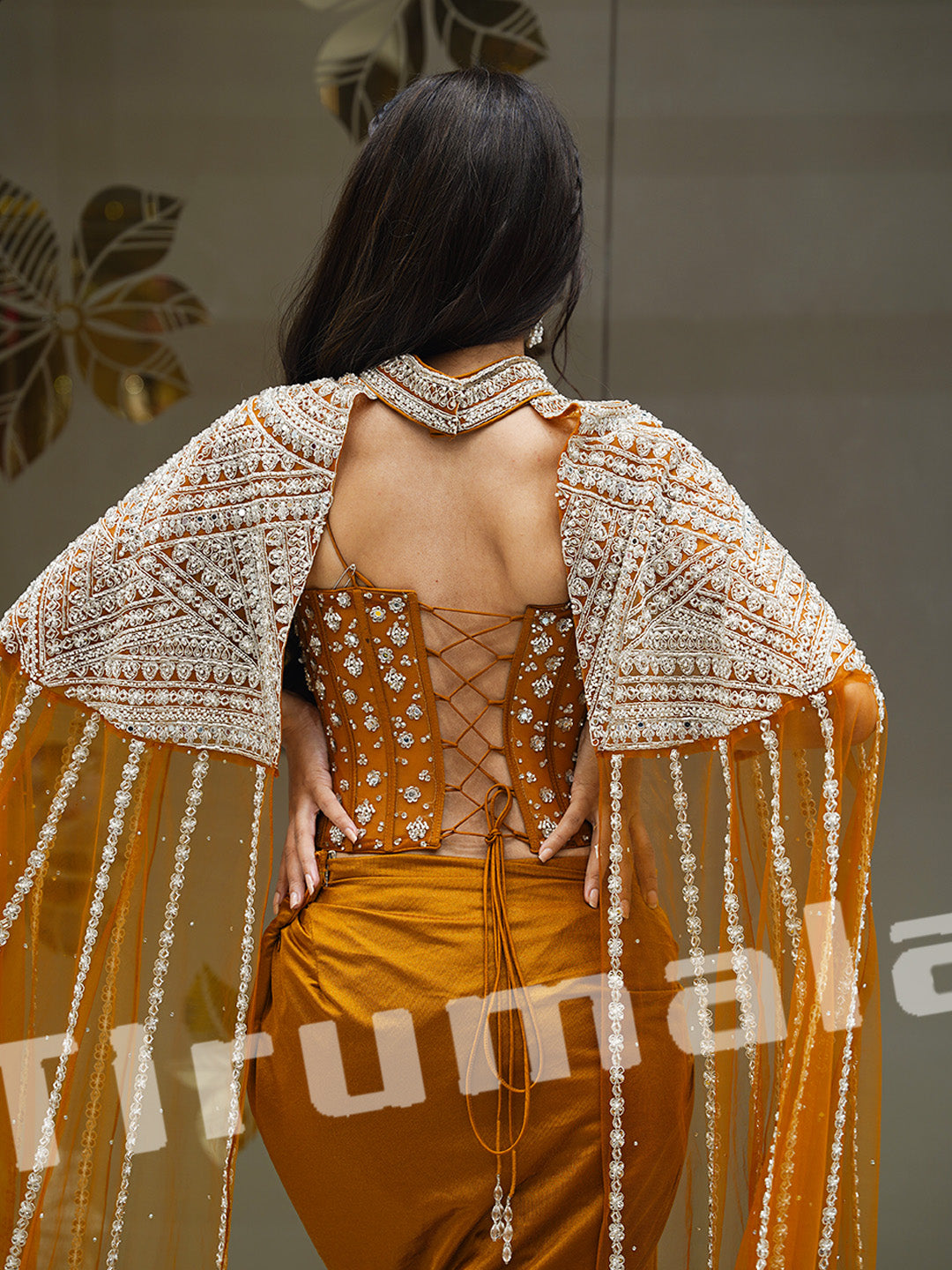 Rust Brown Lycra Dhoti Skirt Set