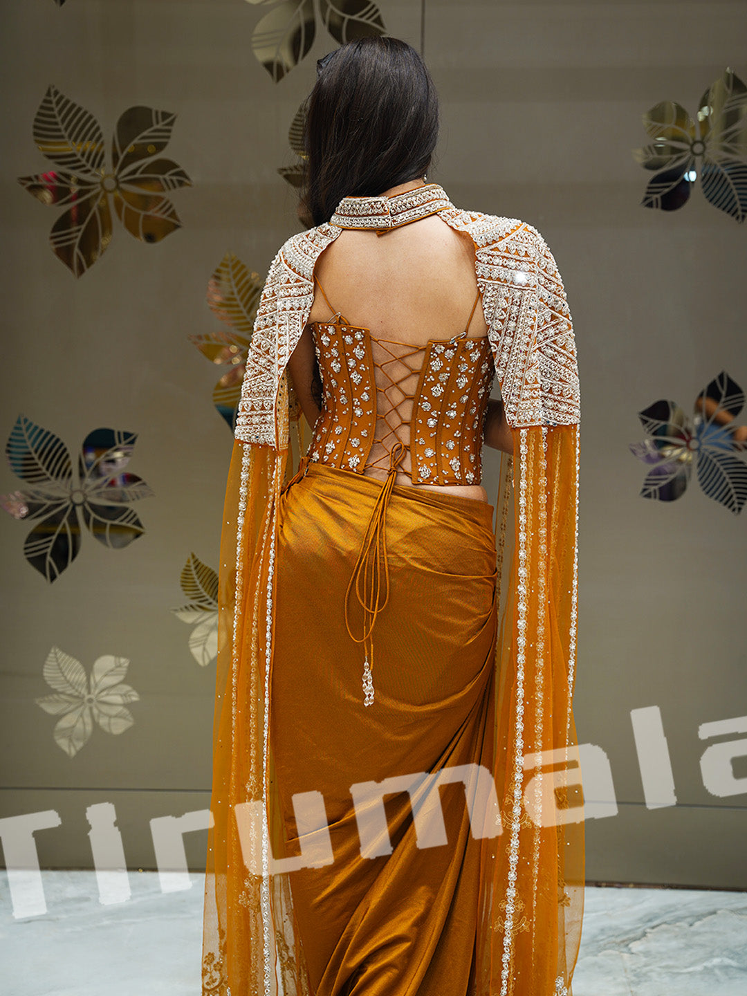 Rust Brown Lycra Dhoti Skirt Set