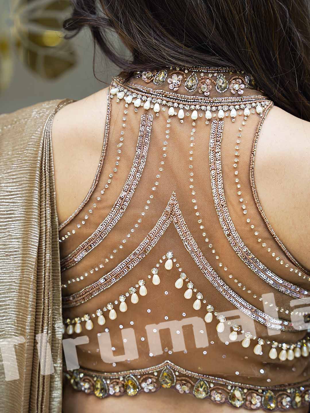 Copper Gold Shimmer Georgette Ready Saree