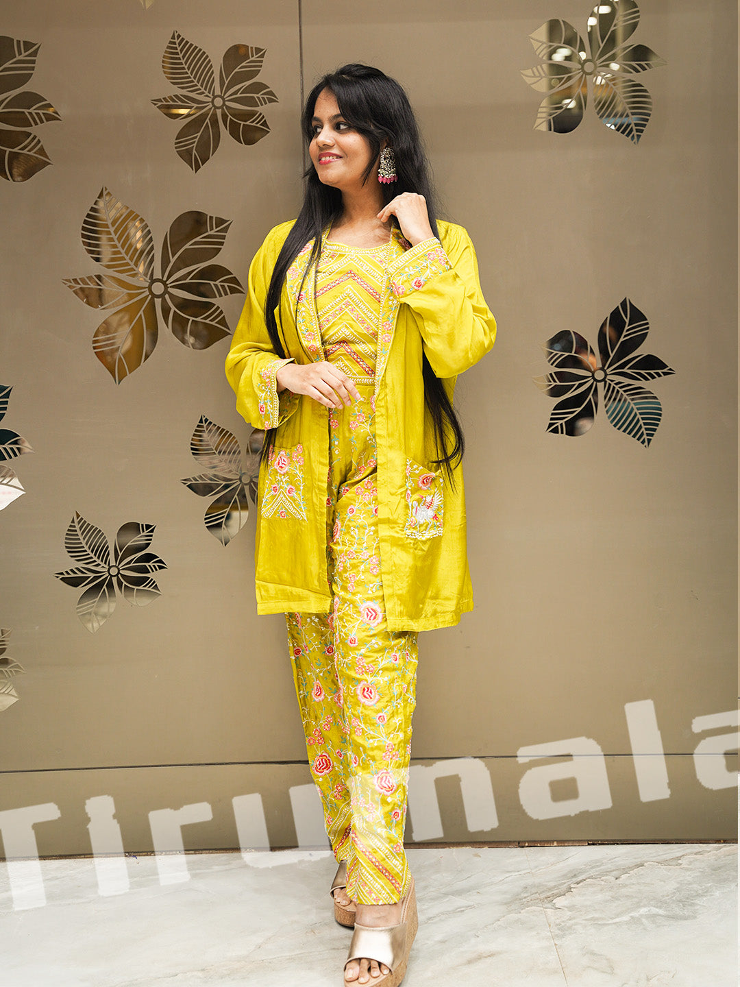 Yellow Tissue Organza Indo-Western With Jacket