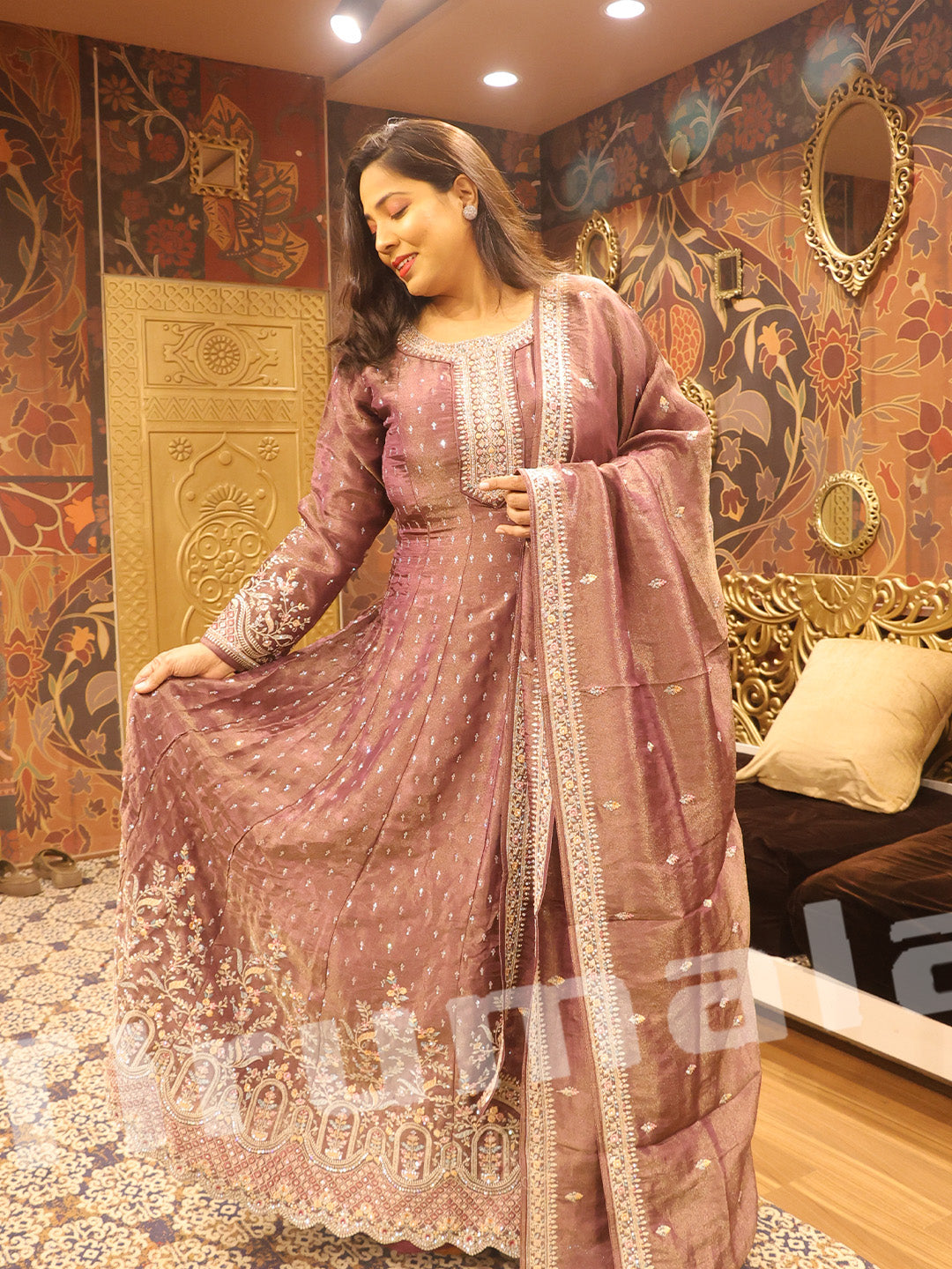 Mauve Anarkali with Dupatta