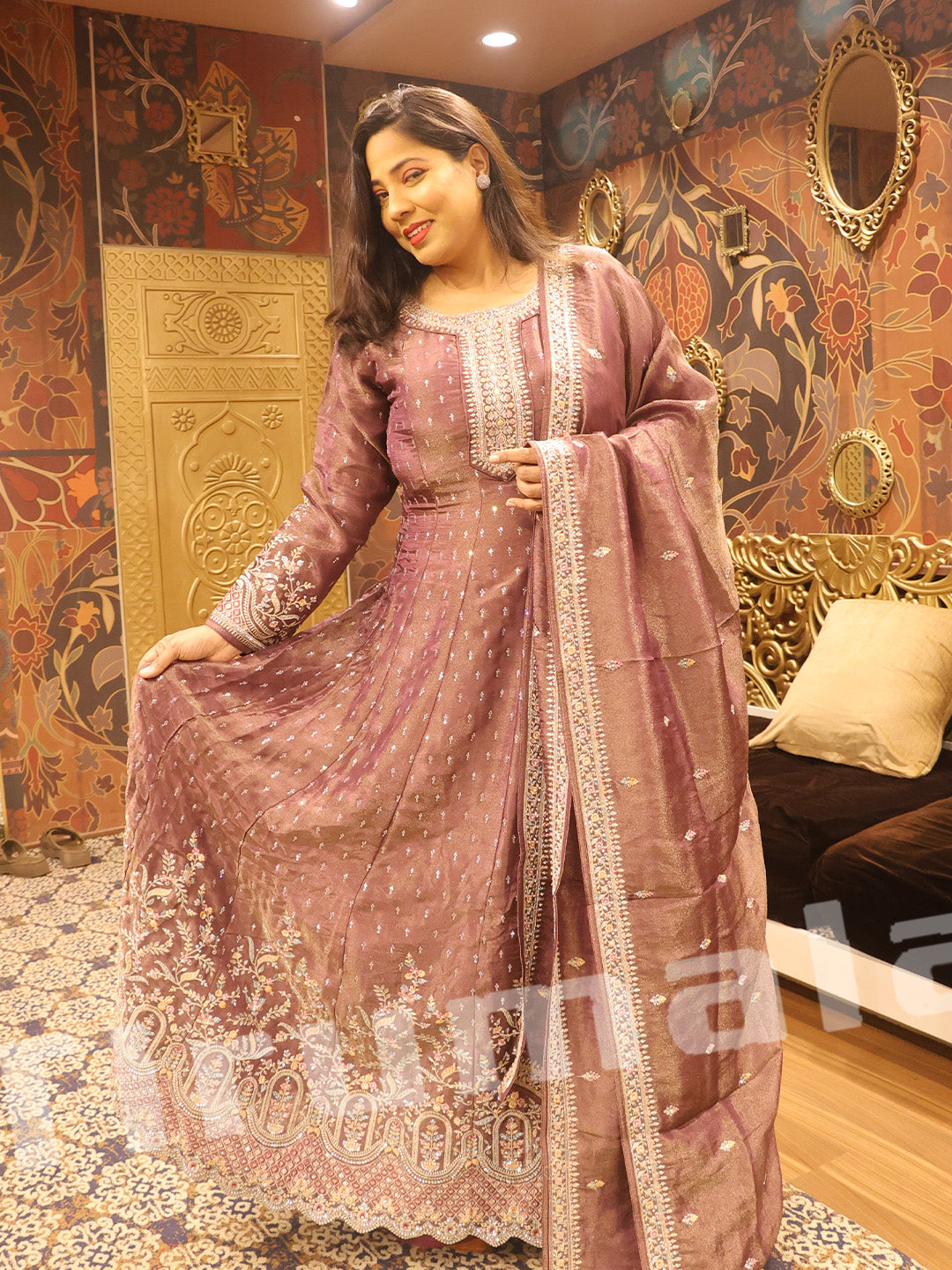 Mauve Anarkali with Dupatta