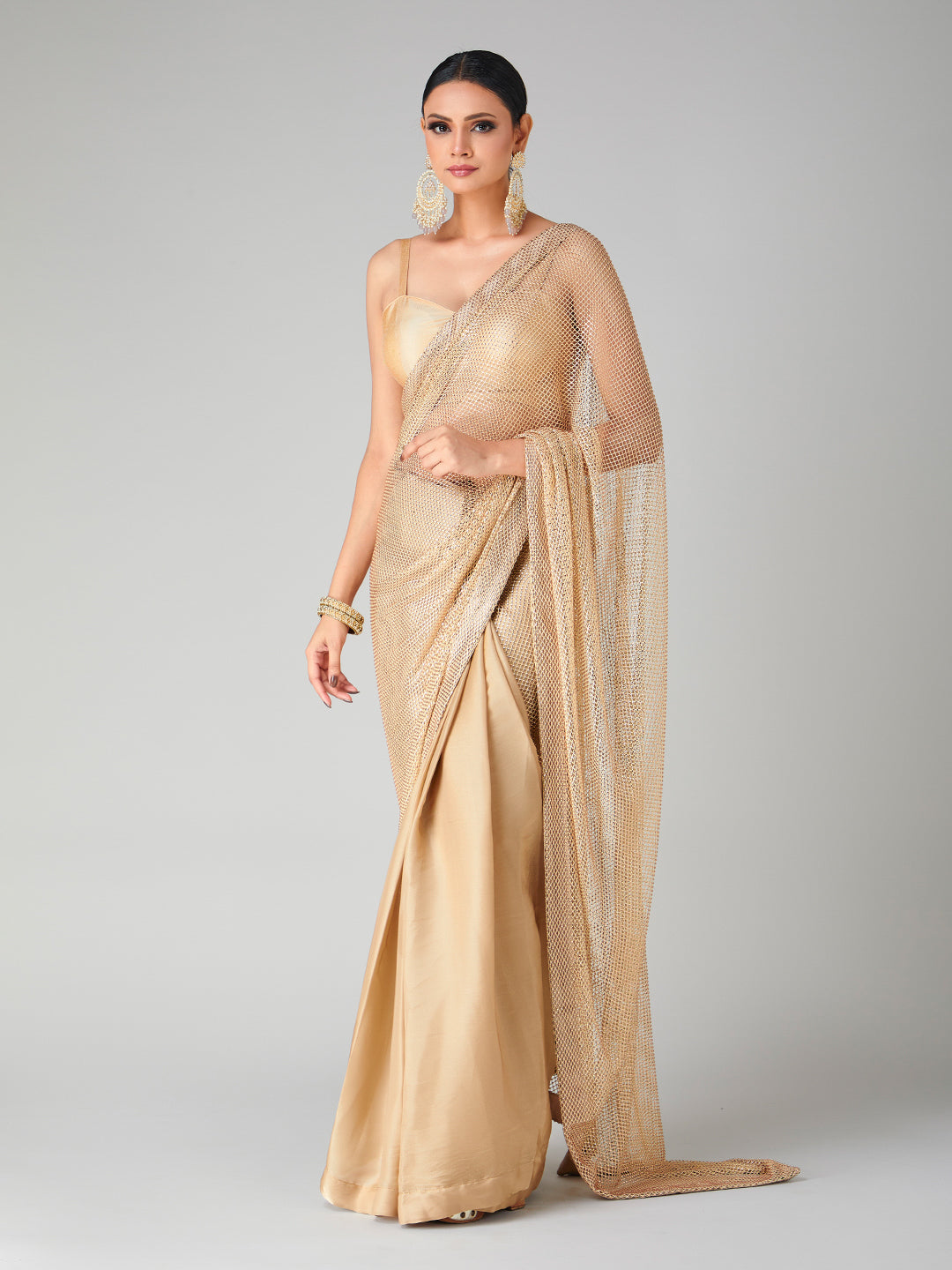 Golden Embellished Tissue Net Saree