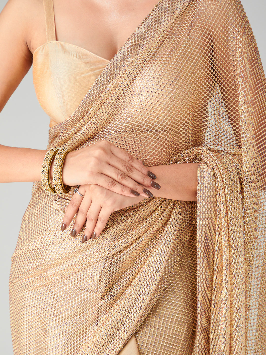 Golden Embellished Tissue Net Saree