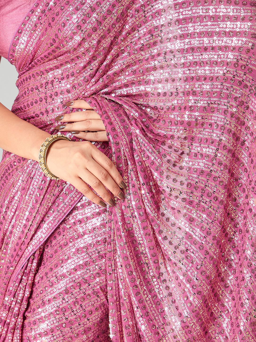 Royal Sequined Rani Pink Georgette Saree