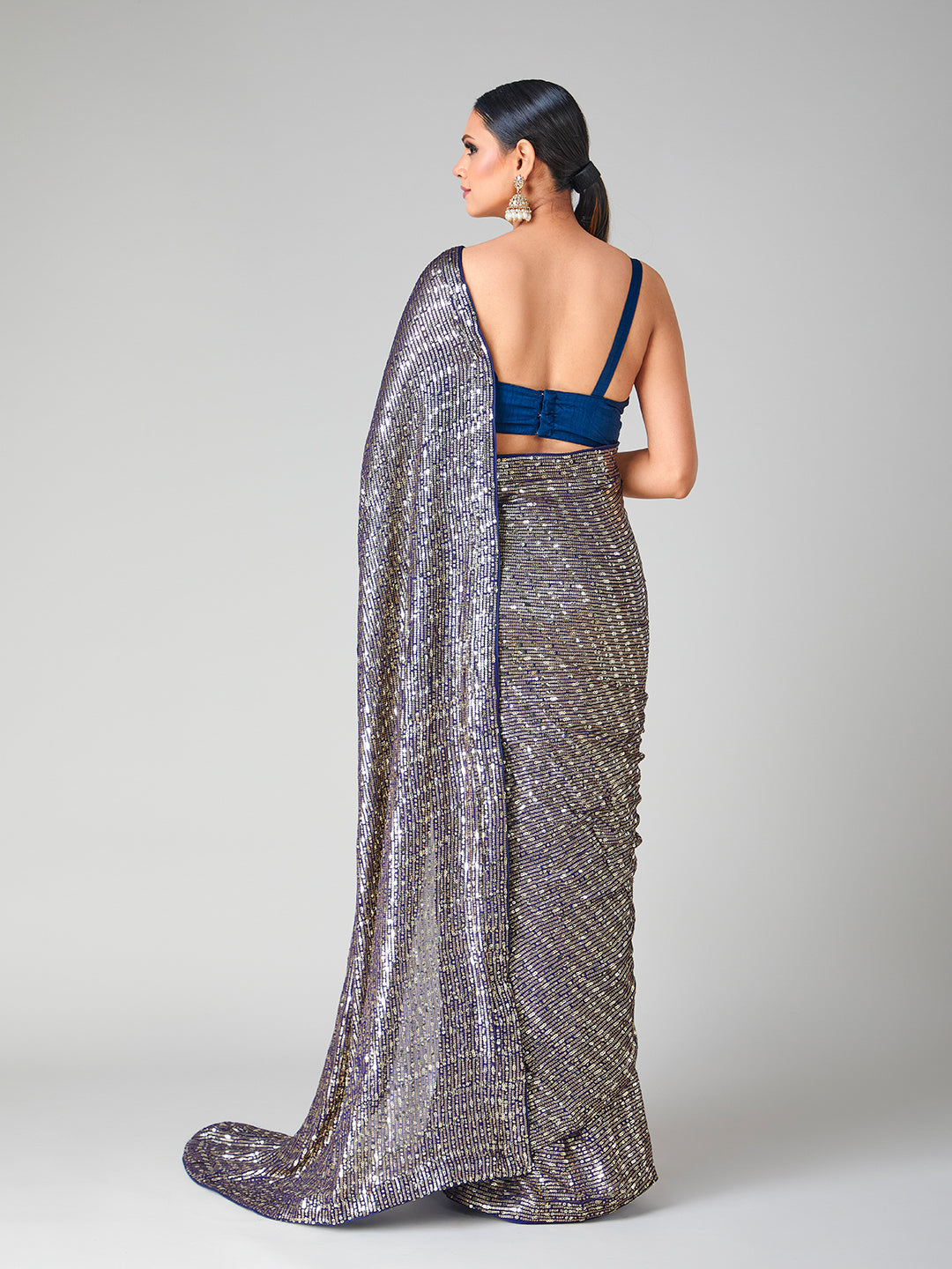 Classic Navy & Golden Embellished Saree