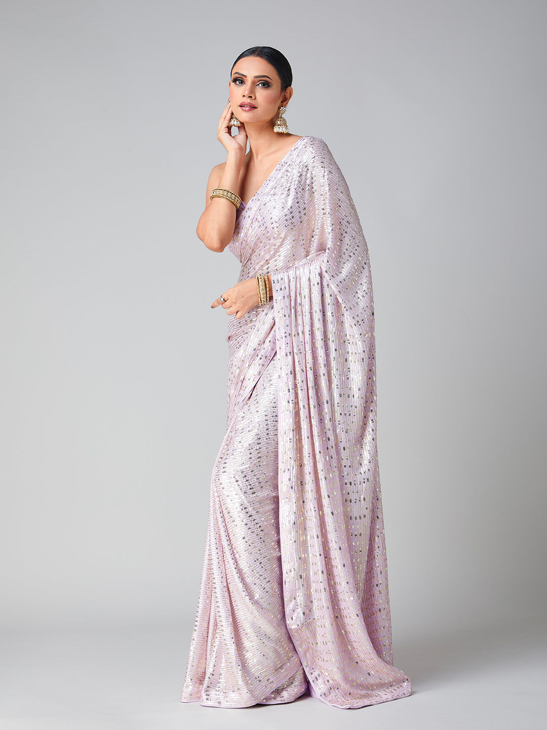 Rich Lavender Hue Sequined Saree