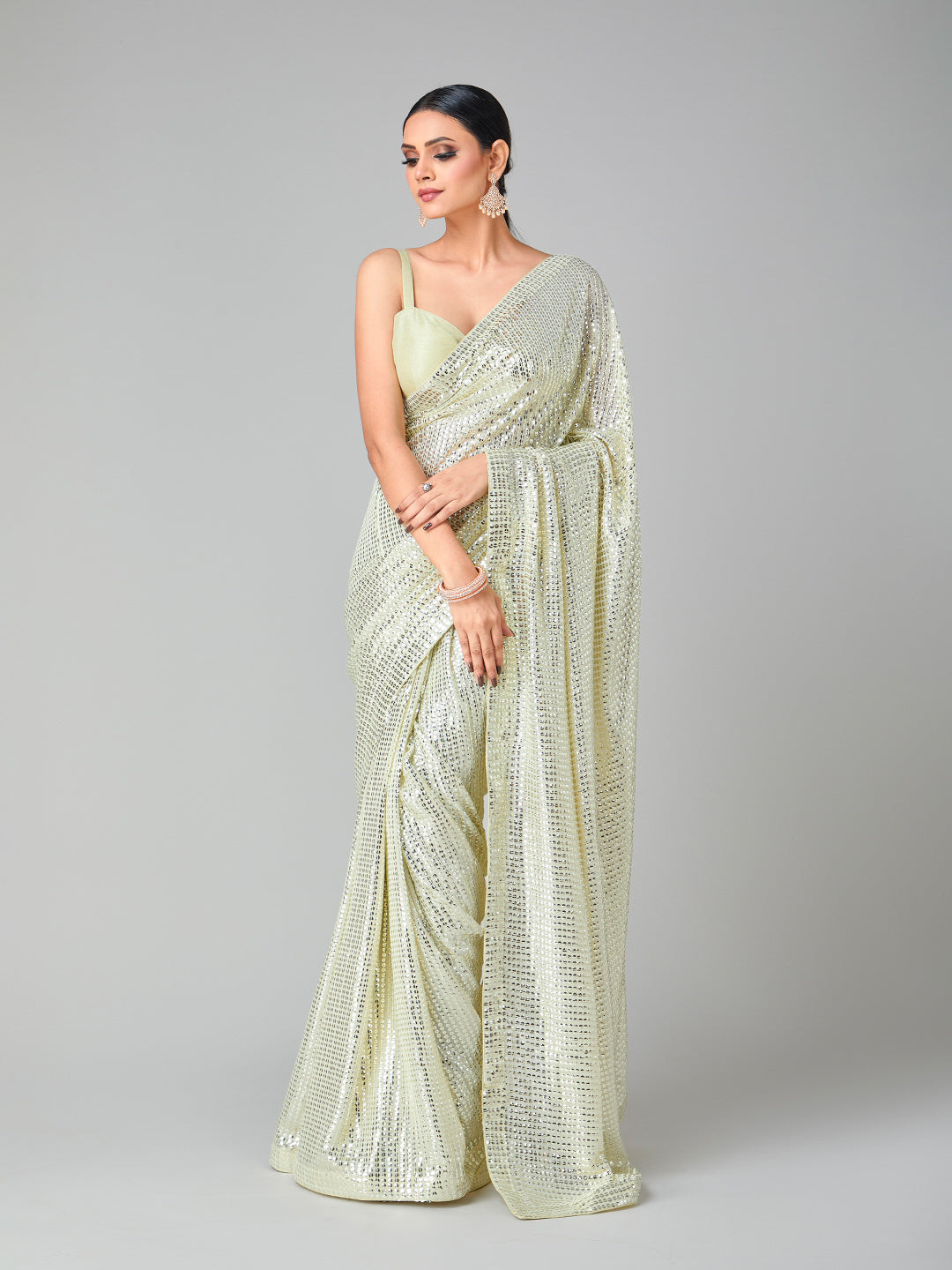 Soothing Pastel Hue Sequined Saree
