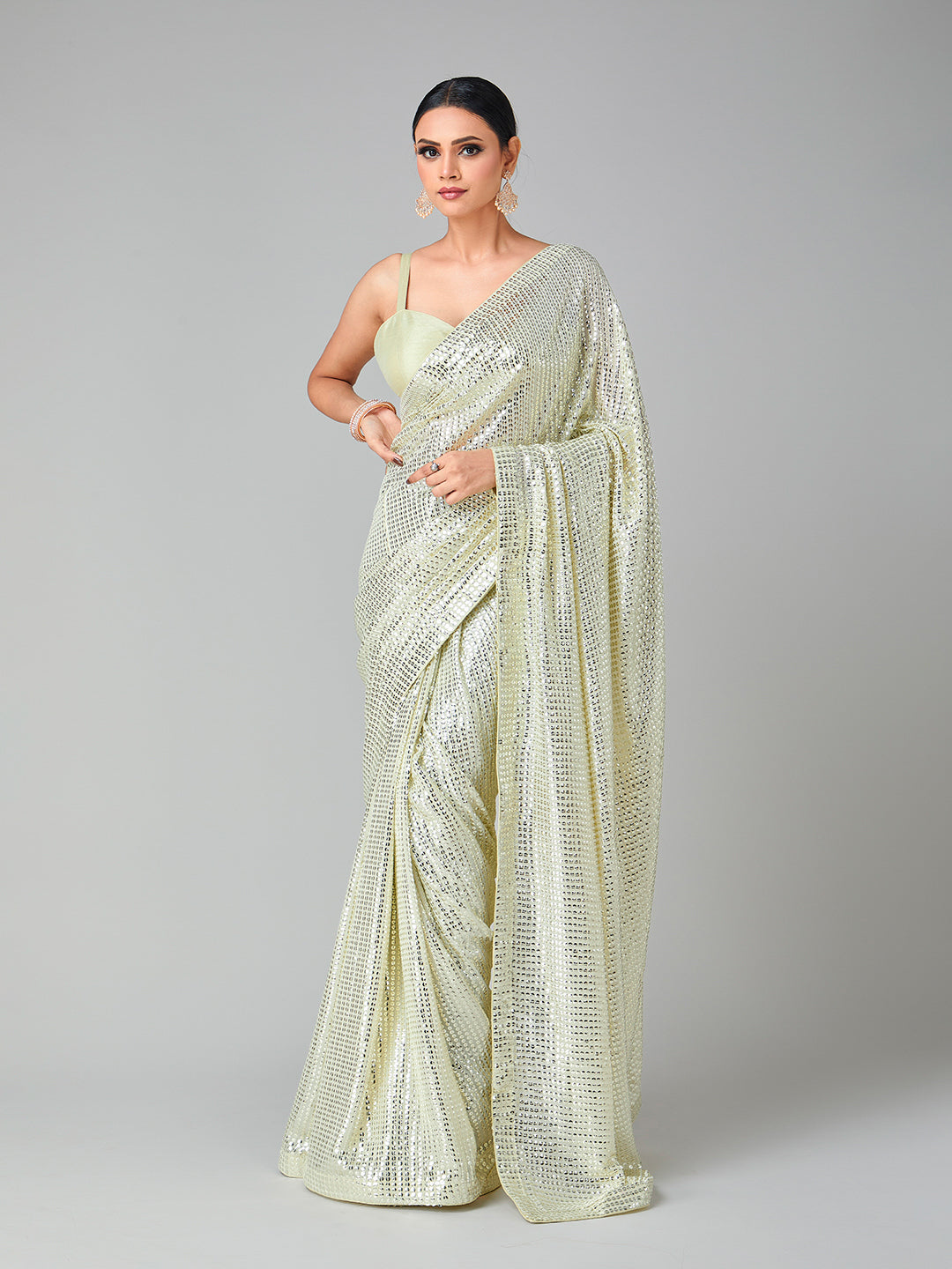 Soothing Pastel Hue Sequined Saree