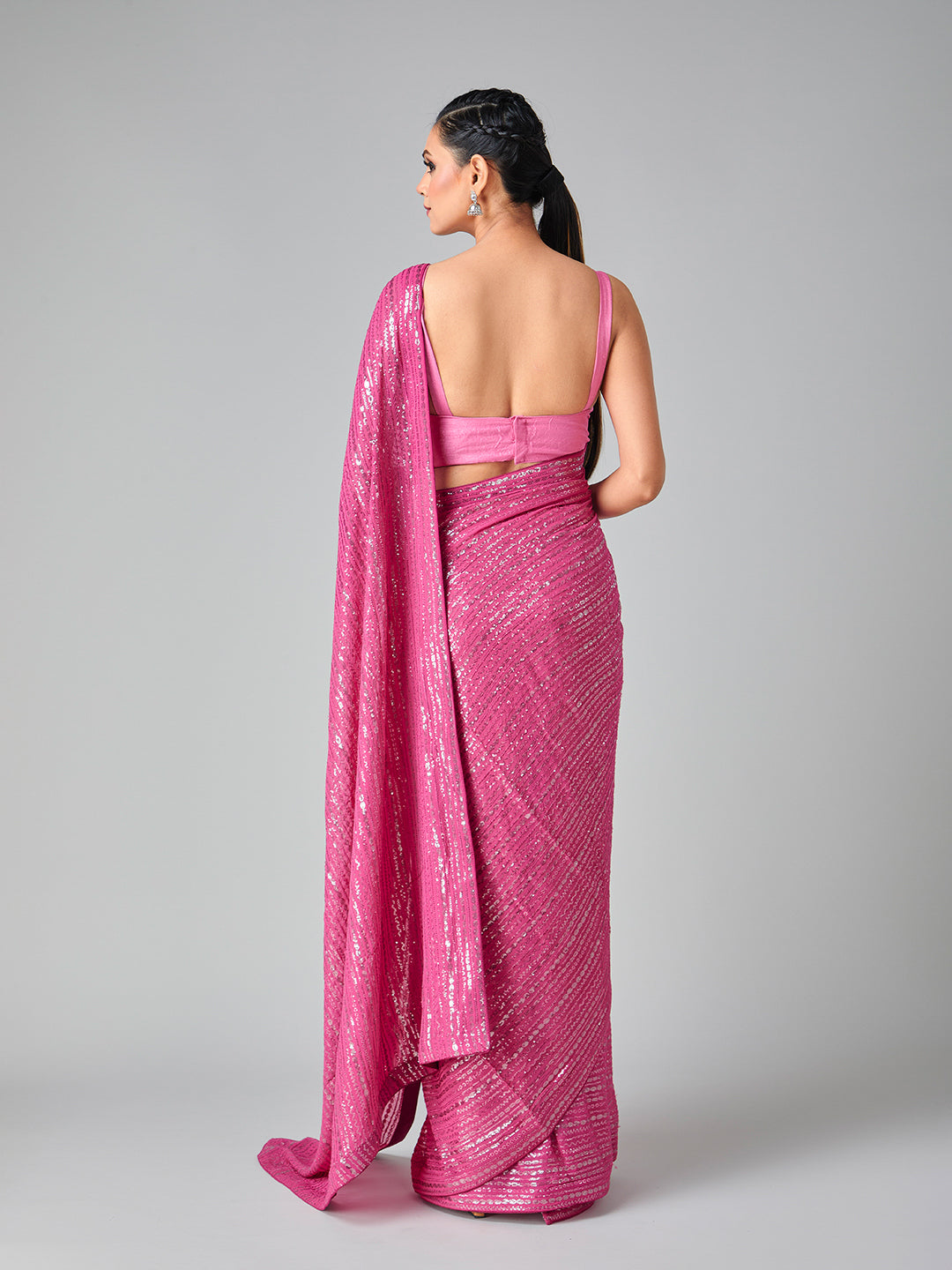 Shimmery Pink & Gold Sequin Saree