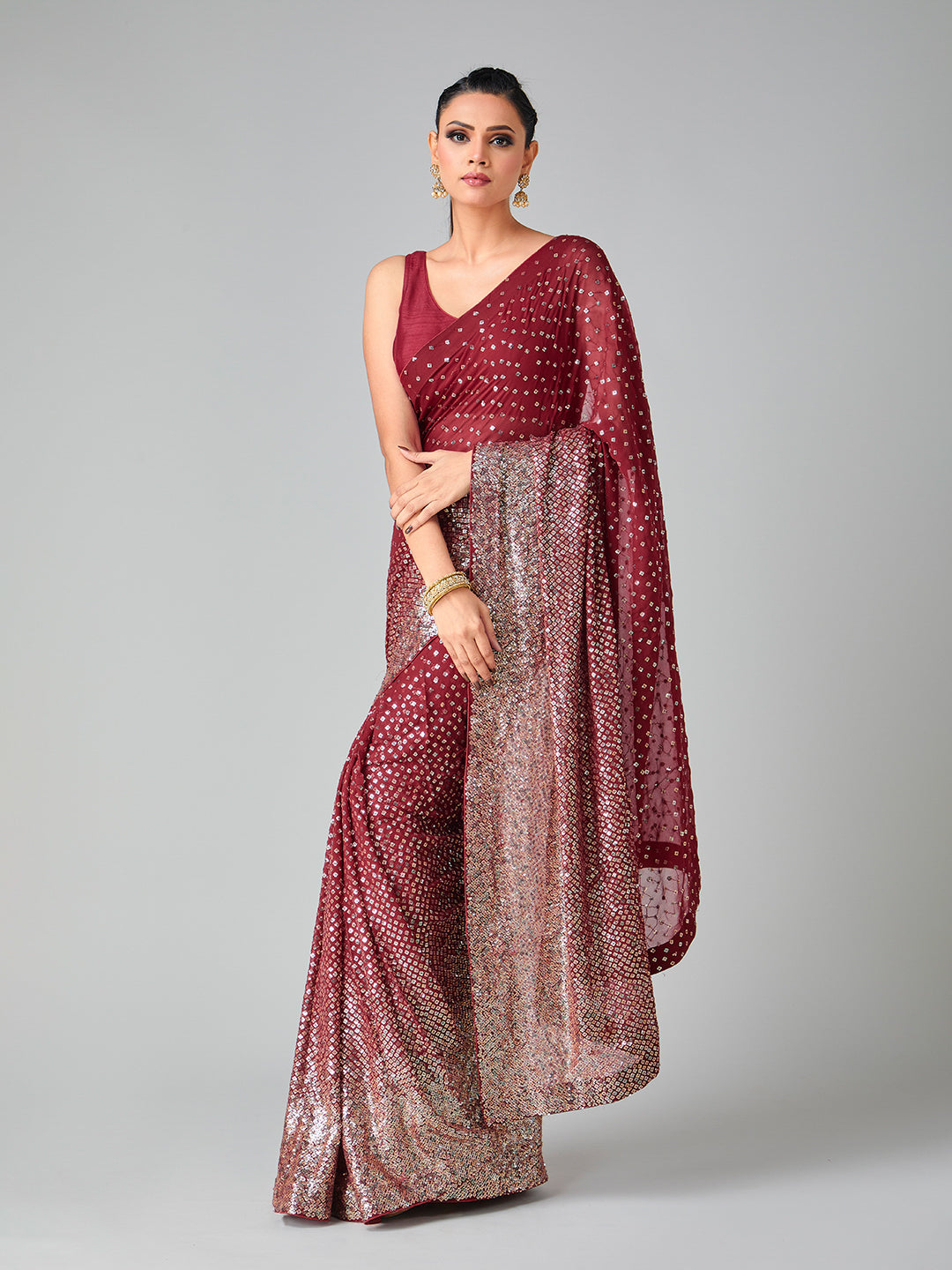 Ombre Shimmer Maroon Sequin Saree