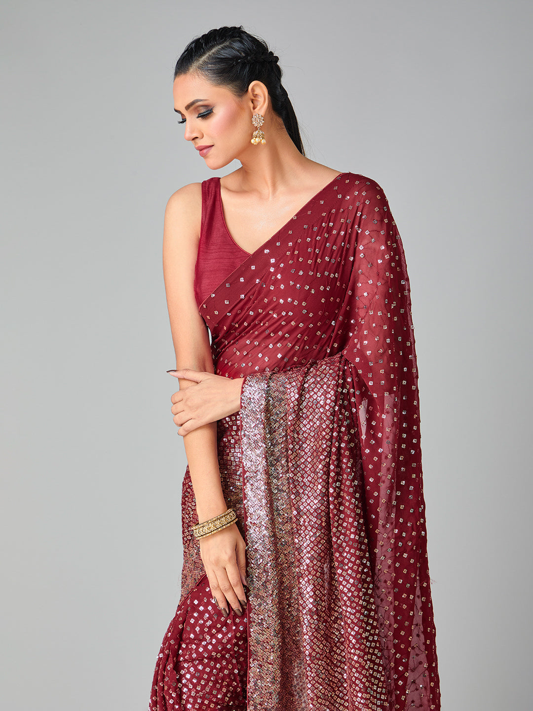 Ombre Shimmer Maroon Sequin Saree