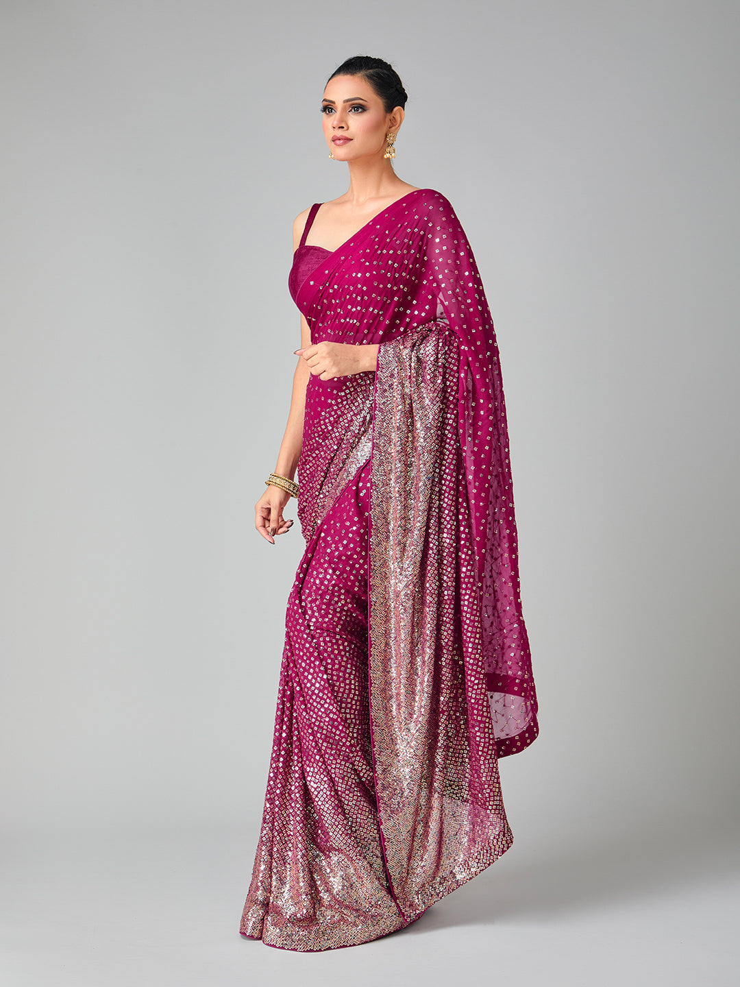Ombre Shimmer Wine Sequin Saree