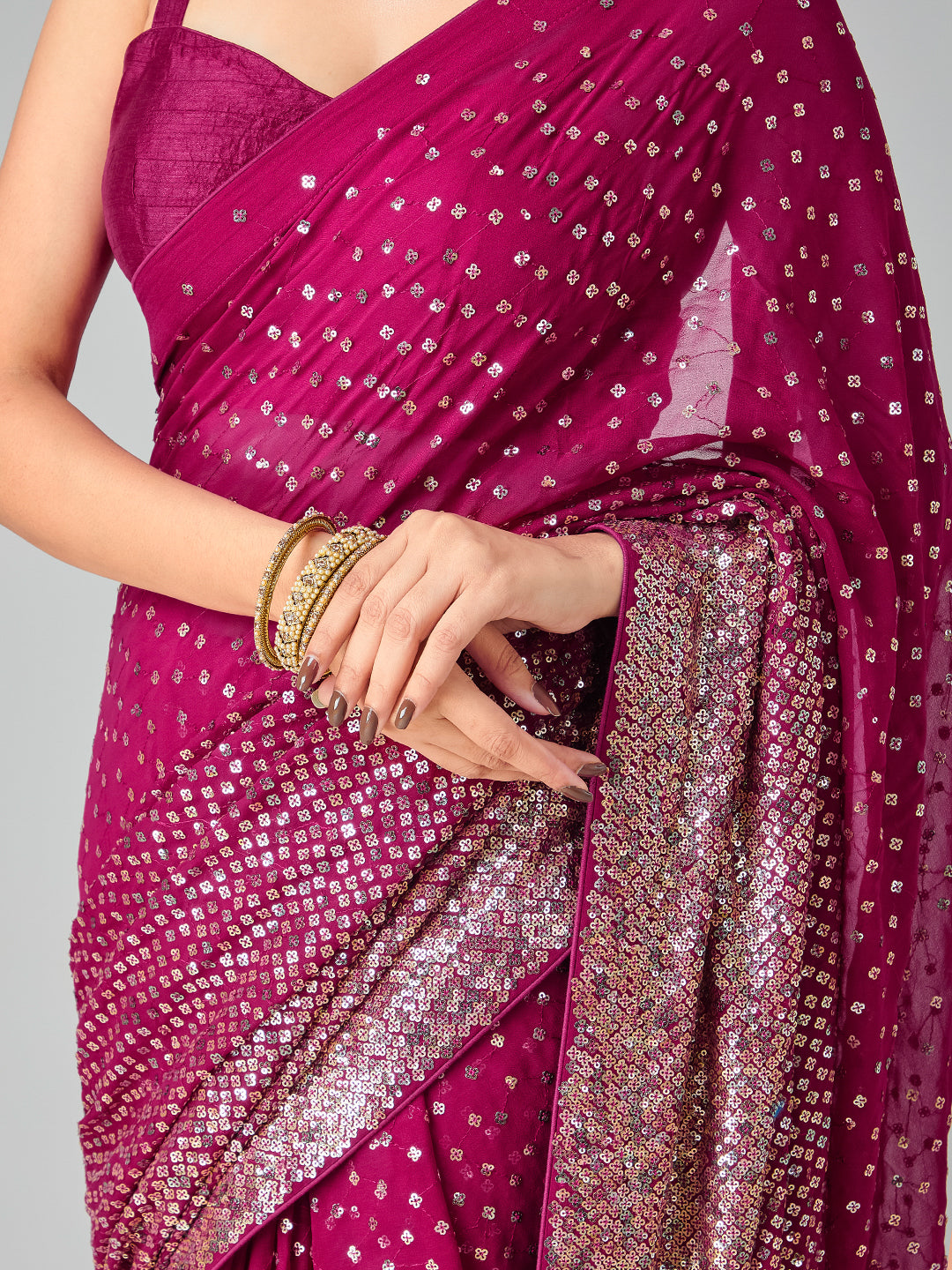 Ombre Shimmer Wine Sequin Saree