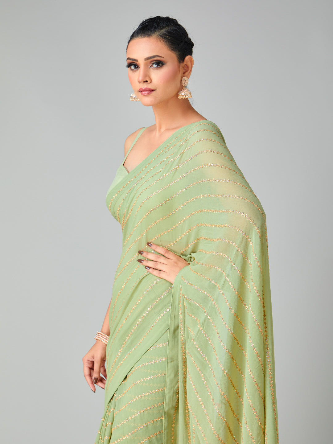 Georgette Lemon Sequined Saree