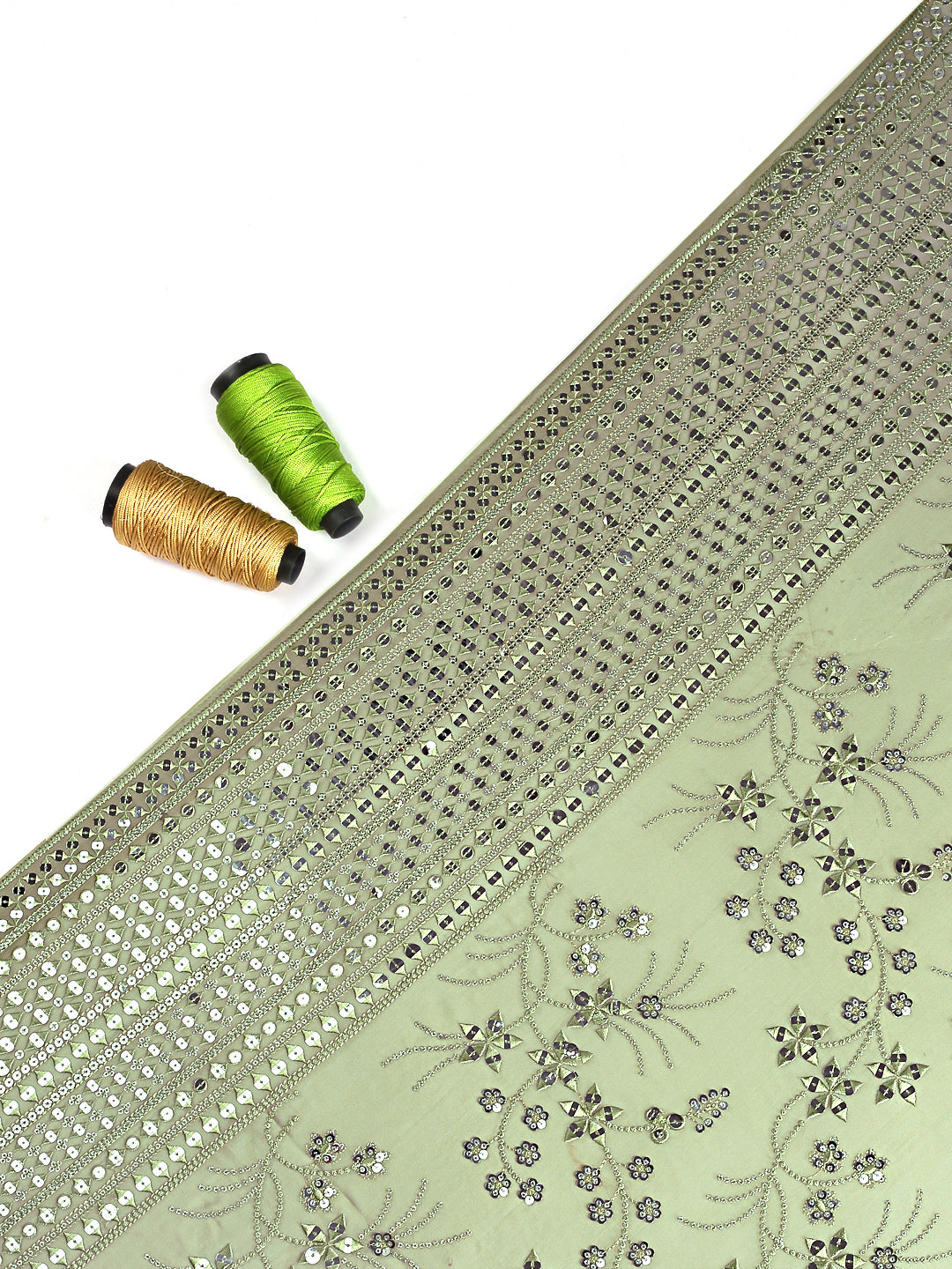 Green Embroidered Georgette Fabric With Seqins