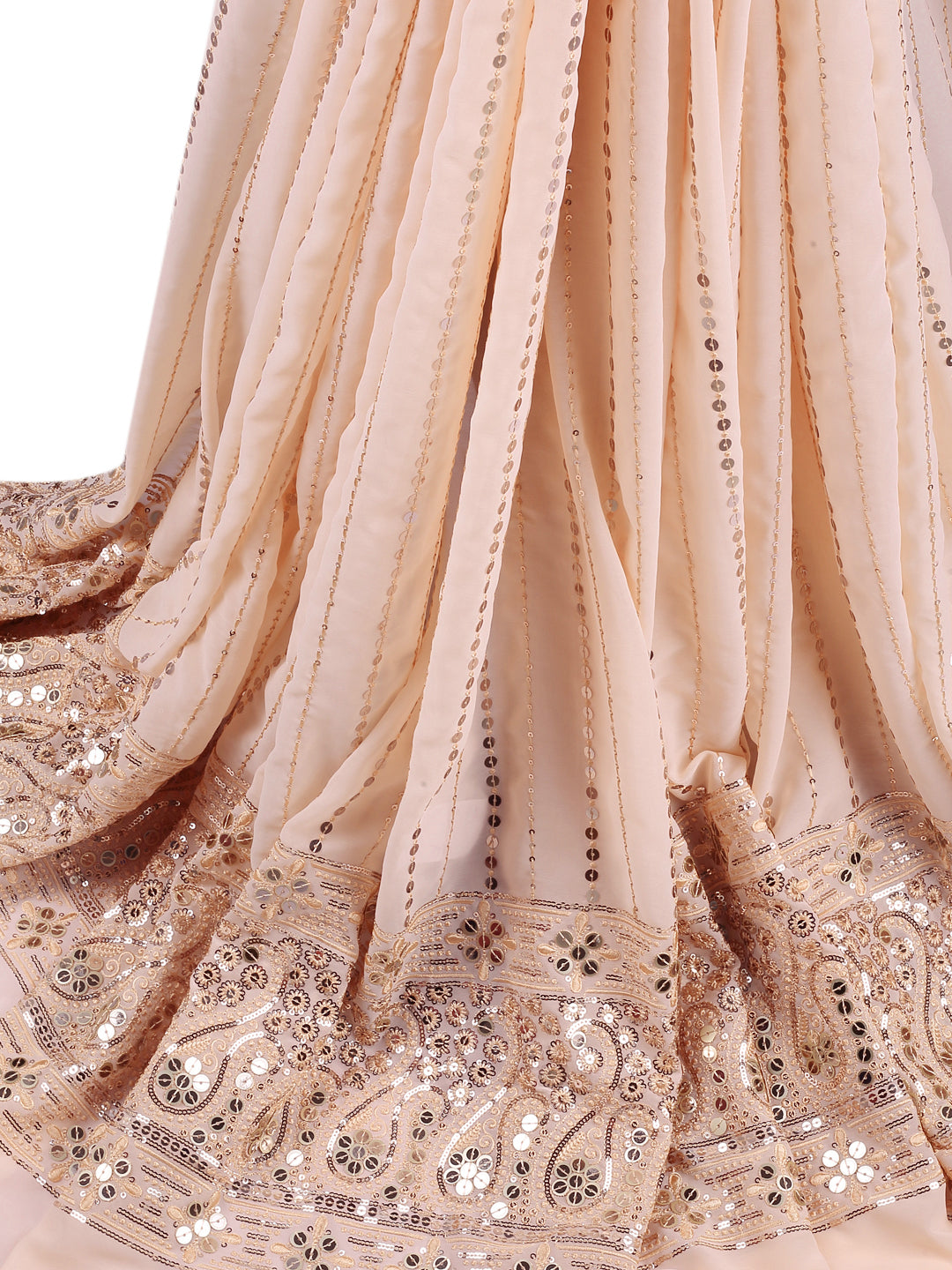 Light Peach Embroidered Georgette Fabric With Sequins