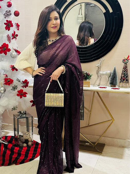 Sharmin's Black Net Sequin Saree With Blouse Fabric – Tirumala