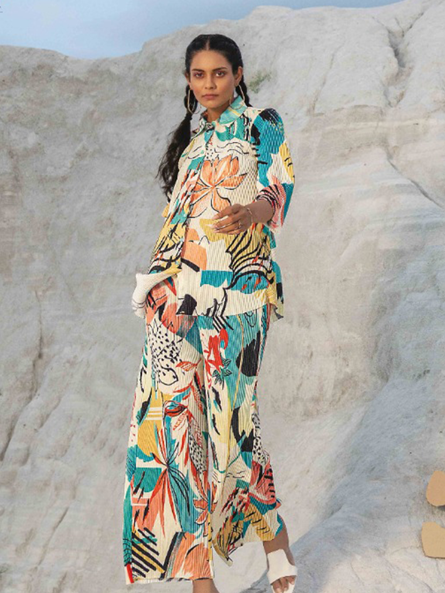 Multi-Coloured Indo-Western Co-Ord Set With An Off-White Base ...