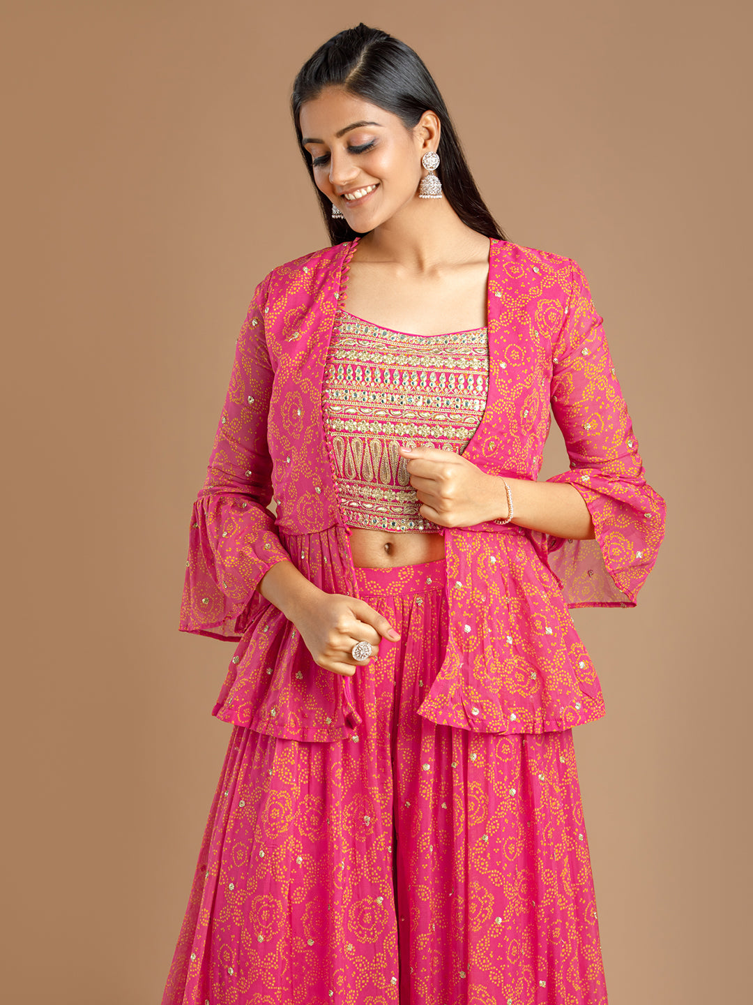 Pink Sharara Set With Jacket – Tirumala Designers