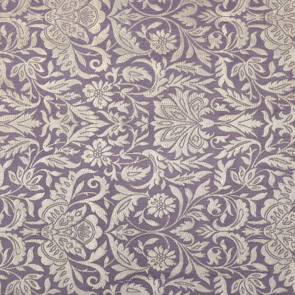 Lavender Hand-woven Kinkhwab  Banarasi Fabric With Gold Zari
