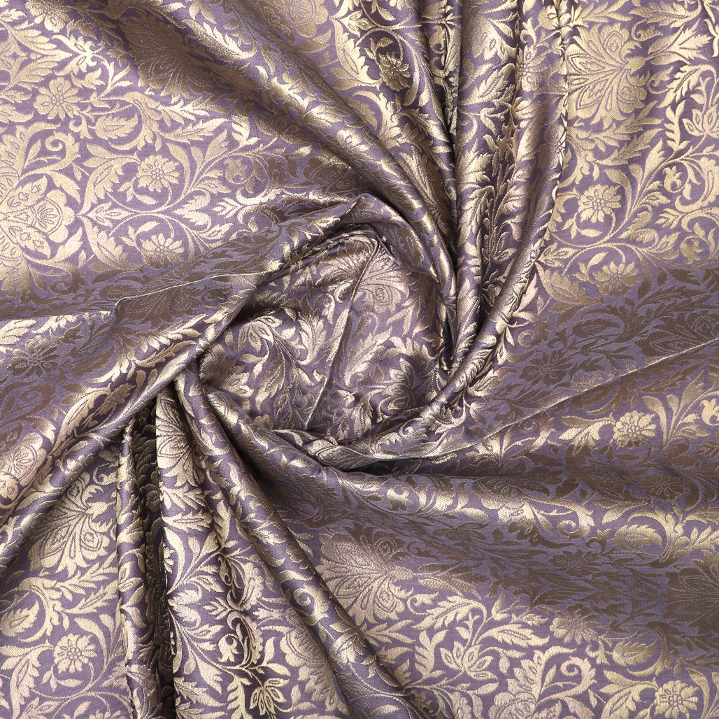 Lavender Hand-woven Kinkhwab  Banarasi Fabric With Gold Zari