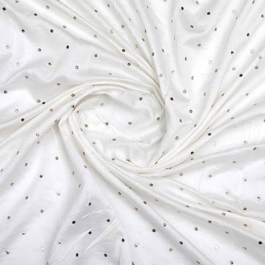 Dyeable White Pure Muga Silk With Mukesh Handwork